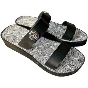 Brighton Tunis Slip-On Platform Wedge Slides - Black/Silver/White - 9